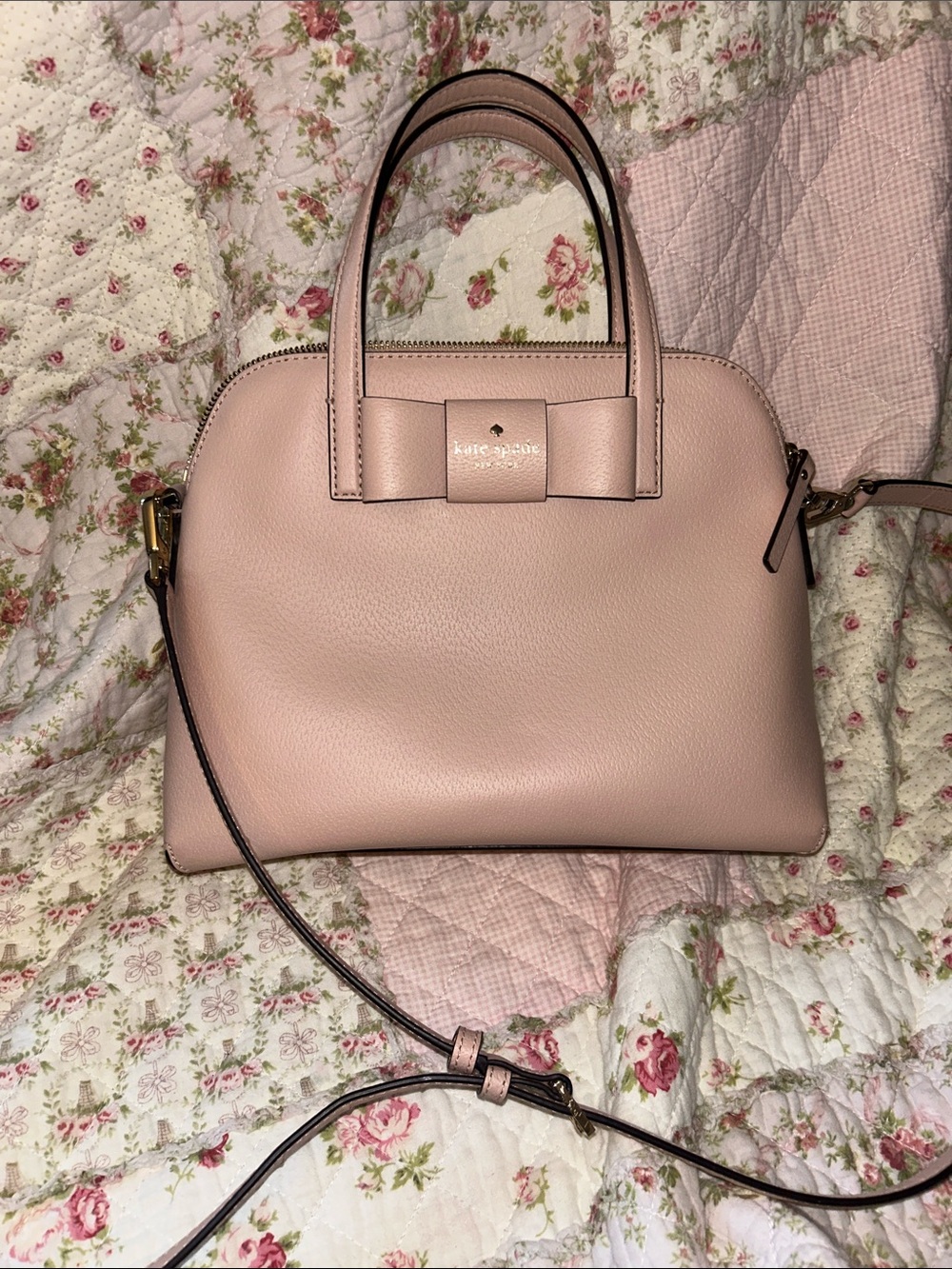 kate spade Blush Pink Pebbled Leather Satchel with Bow Accent